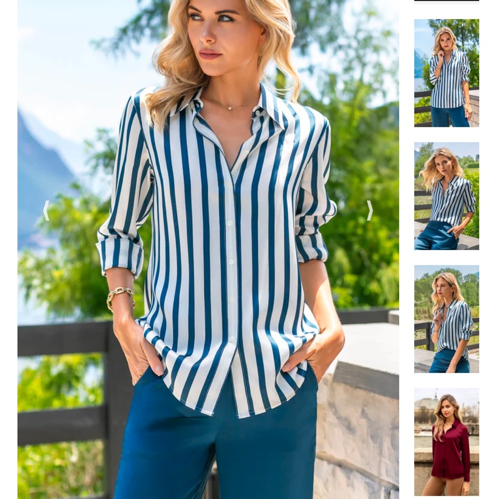 Ravella striped Blue and White silk blouse size XS